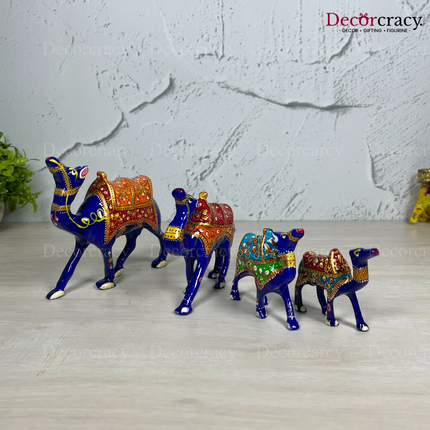 Camel 4Pc Metal Meenakari Art Hand Painted Animal Set Blue/Multi