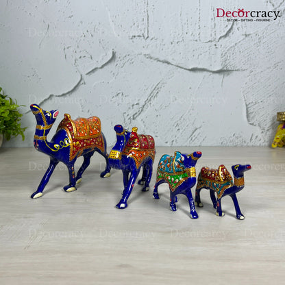 Camel 4Pc Metal Meenakari Art Hand Painted Animal Set Blue/Multi