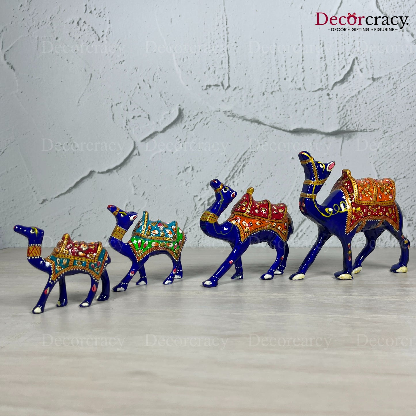 Camel 4Pc Metal Meenakari Art Hand Painted Animal Set Blue/Multi