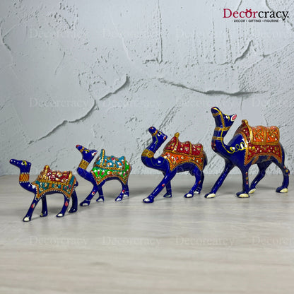Camel 4Pc Metal Meenakari Art Hand Painted Animal Set Blue/Multi