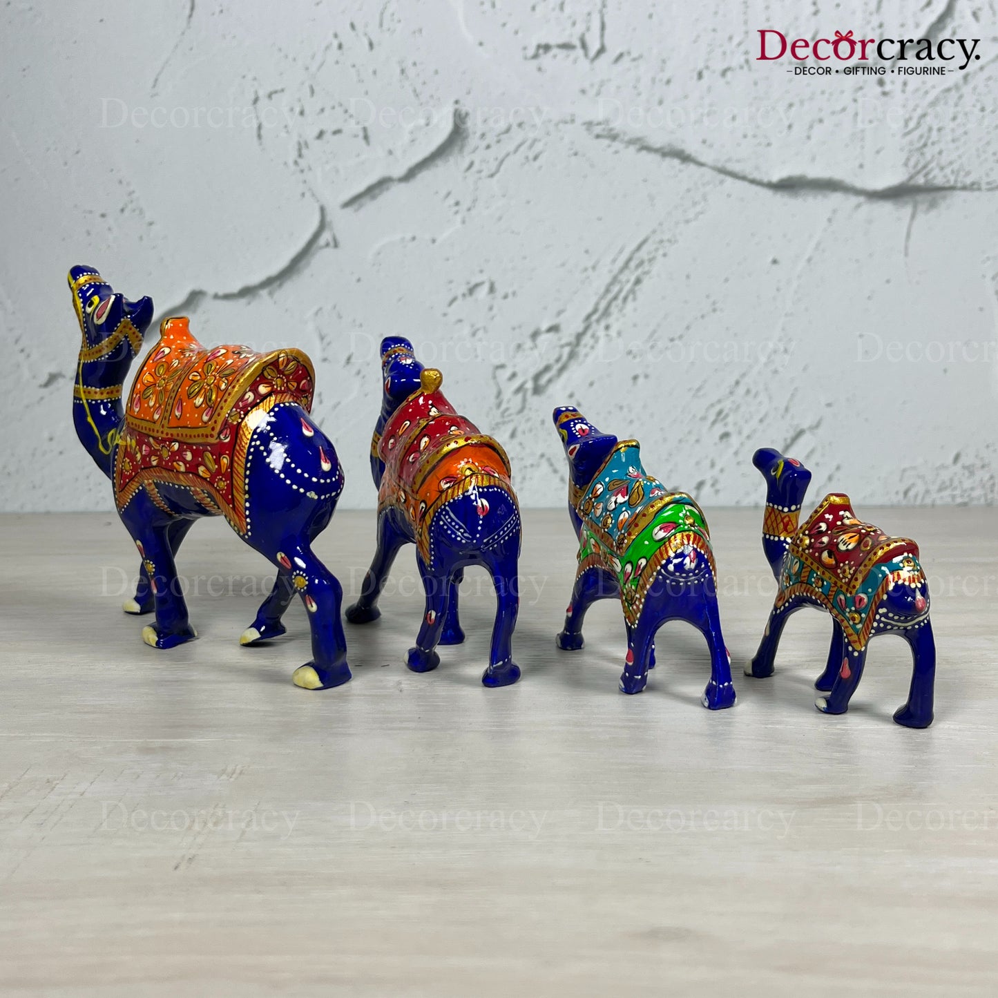 Camel 4Pc Metal Meenakari Art Hand Painted Animal Set Blue/Multi
