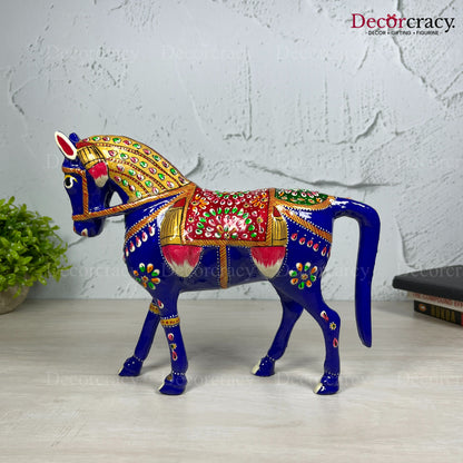 Horse 1Pc Metal Meenakari Art Hand Painted Animal Set Blue/Multi Medium