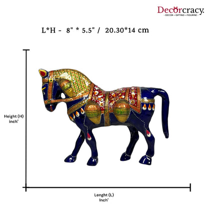 Horse 1Pc Metal Meenakari Art Hand Painted Animal Set Blue/Multi Small