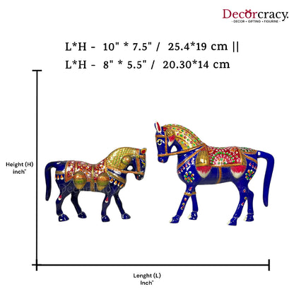 Horse 2Pc Metal Meenakari Art Hand Painted Animal Set Blue/Multi