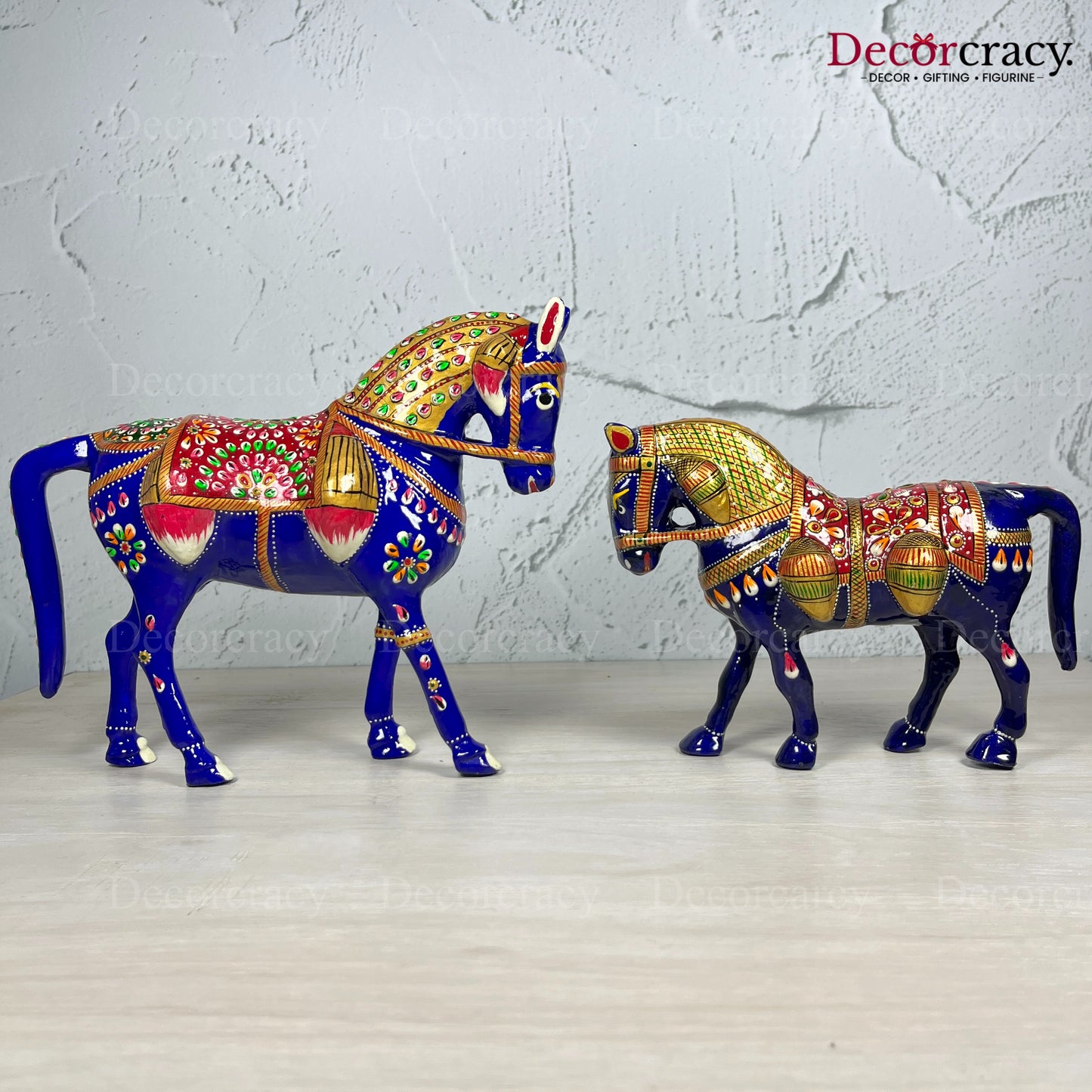 Horse 2Pc Metal Meenakari Art Hand Painted Animal Set Blue/Multi