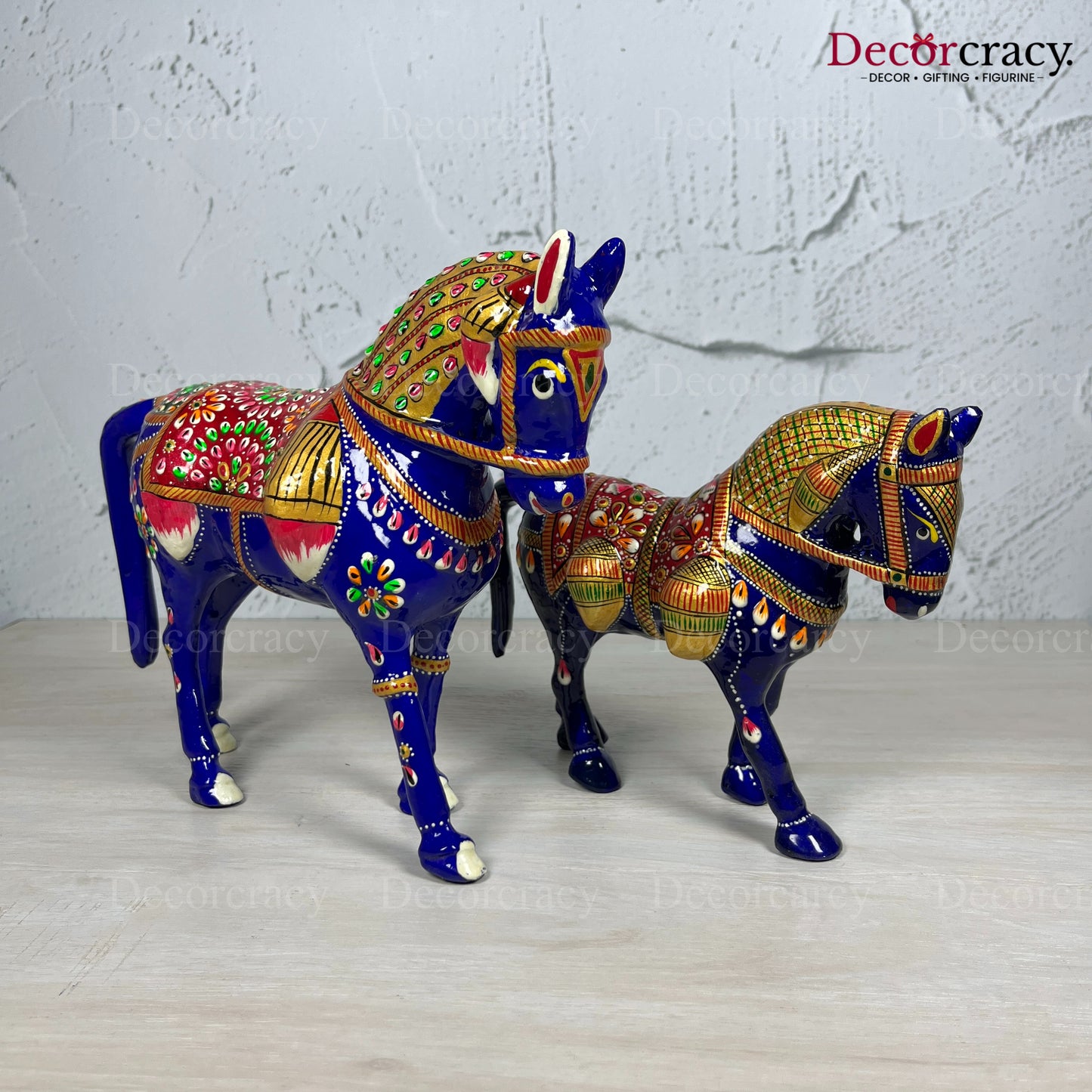 Horse 2Pc Metal Meenakari Art Hand Painted Animal Set Blue/Multi