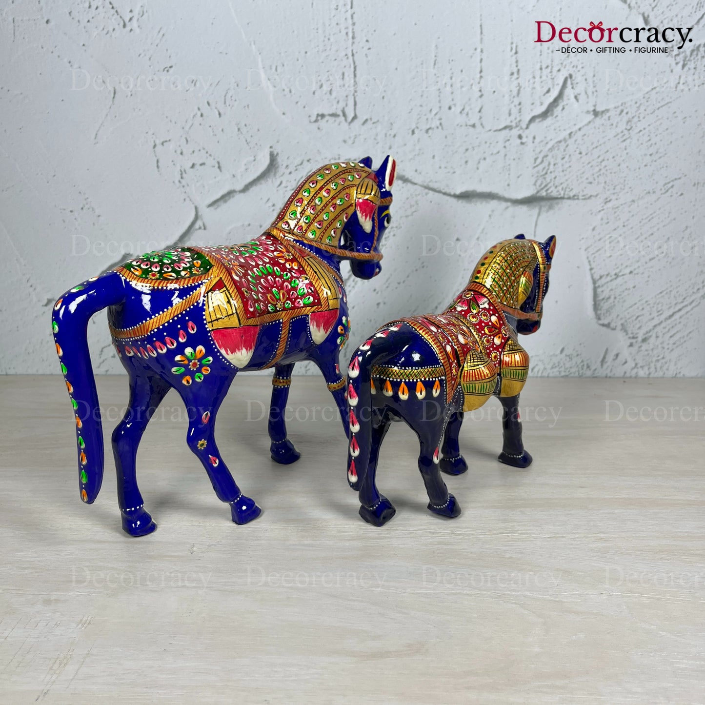Horse 2Pc Metal Meenakari Art Hand Painted Animal Set Blue/Multi