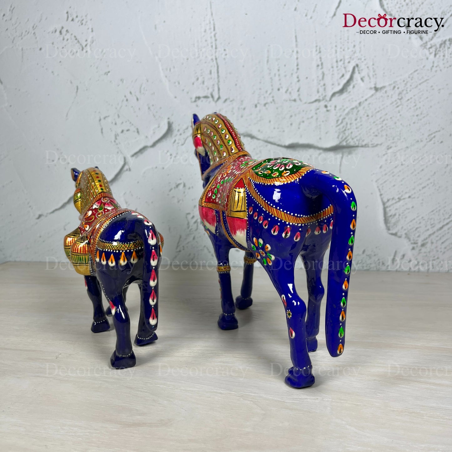 Horse 2Pc Metal Meenakari Art Hand Painted Animal Set Blue/Multi