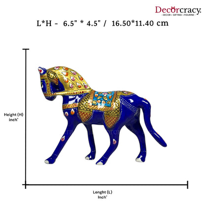 Horse 1Pc Metal Meenakari Art Hand Painted Animal Set Blue/Multi Large