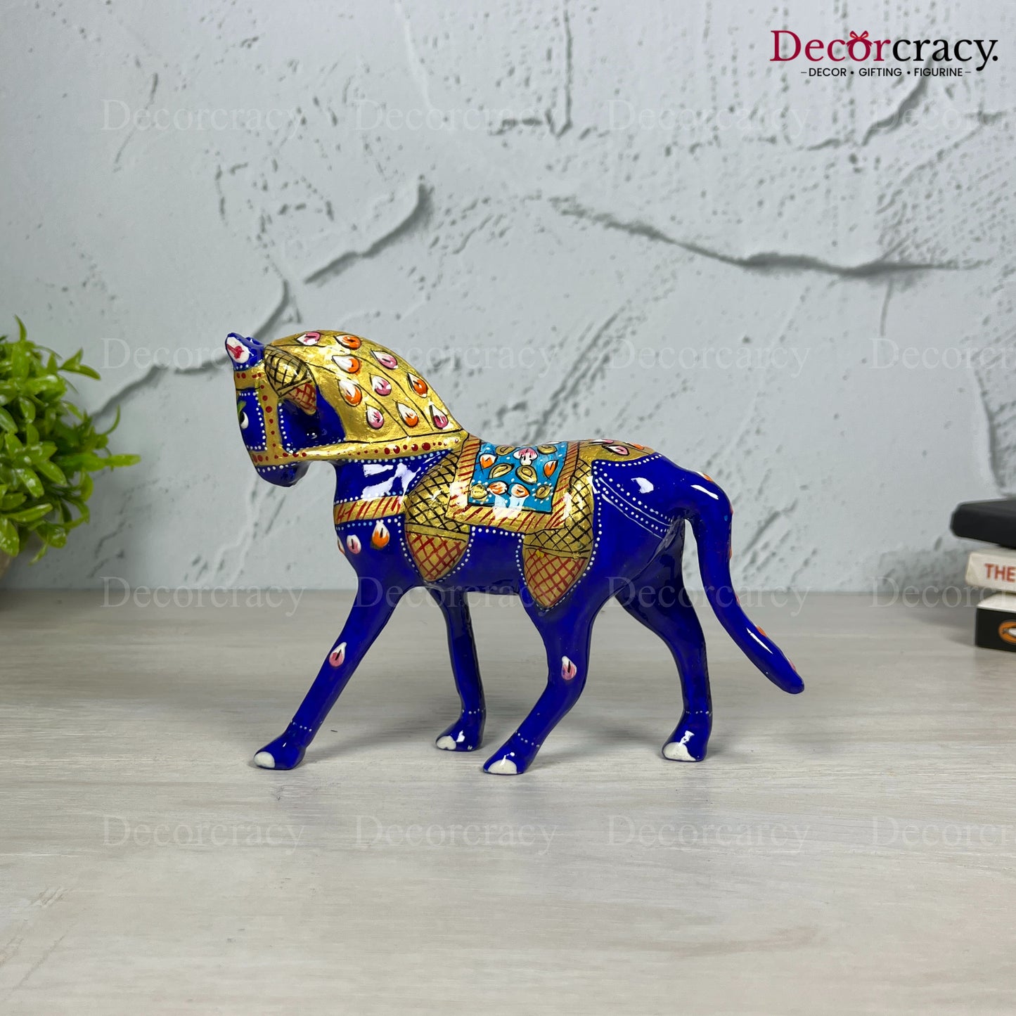 Horse 1Pc Metal Meenakari Art Hand Painted Animal Set Blue/Multi Large