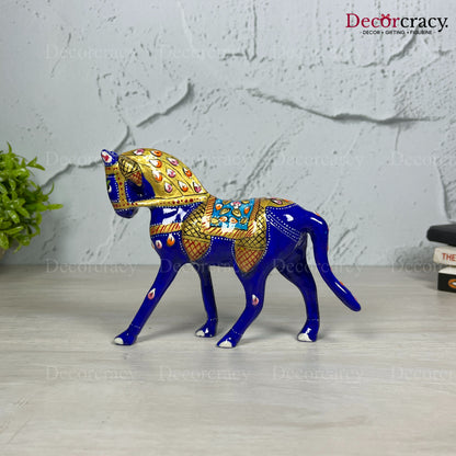 Horse 1Pc Metal Meenakari Art Hand Painted Animal Set Blue/Multi Large