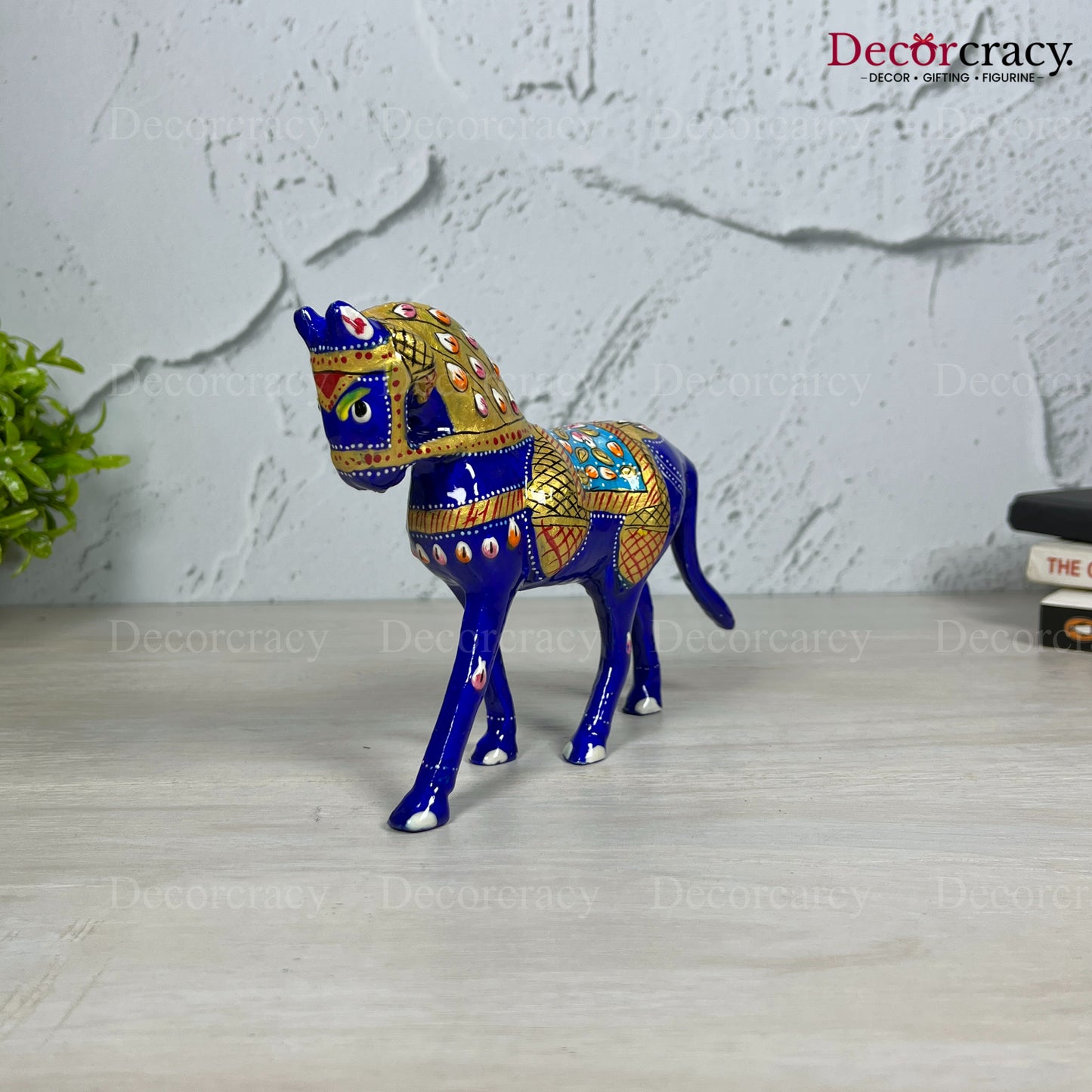 Horse 1Pc Metal Meenakari Art Hand Painted Animal Set Blue/Multi Large