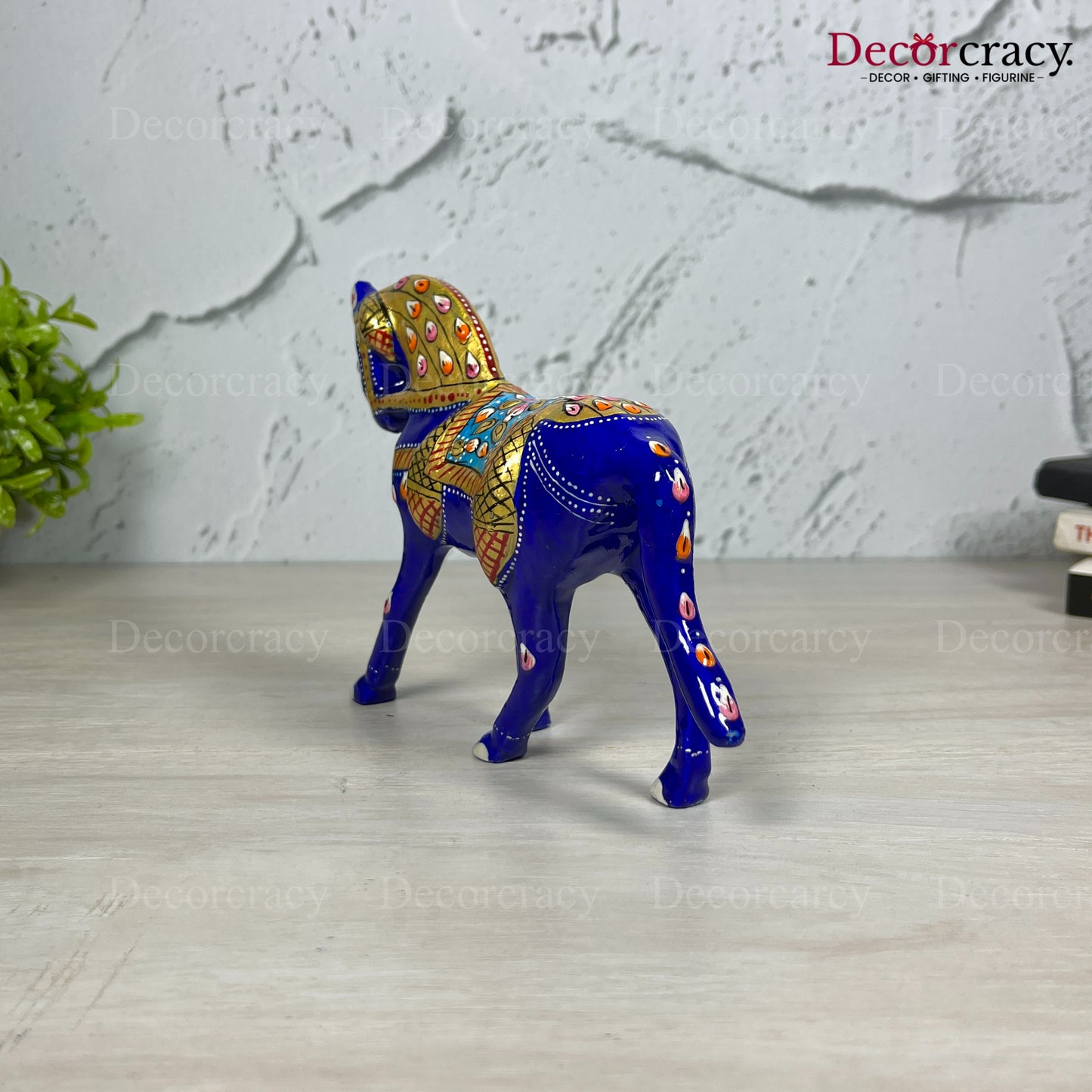 Horse 1Pc Metal Meenakari Art Hand Painted Animal Set Blue/Multi Large