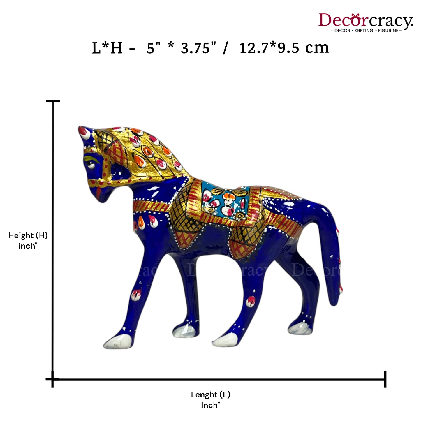 Horse 1Pc Metal Meenakari Art Hand Painted Animal Set Blue/Multi Medium