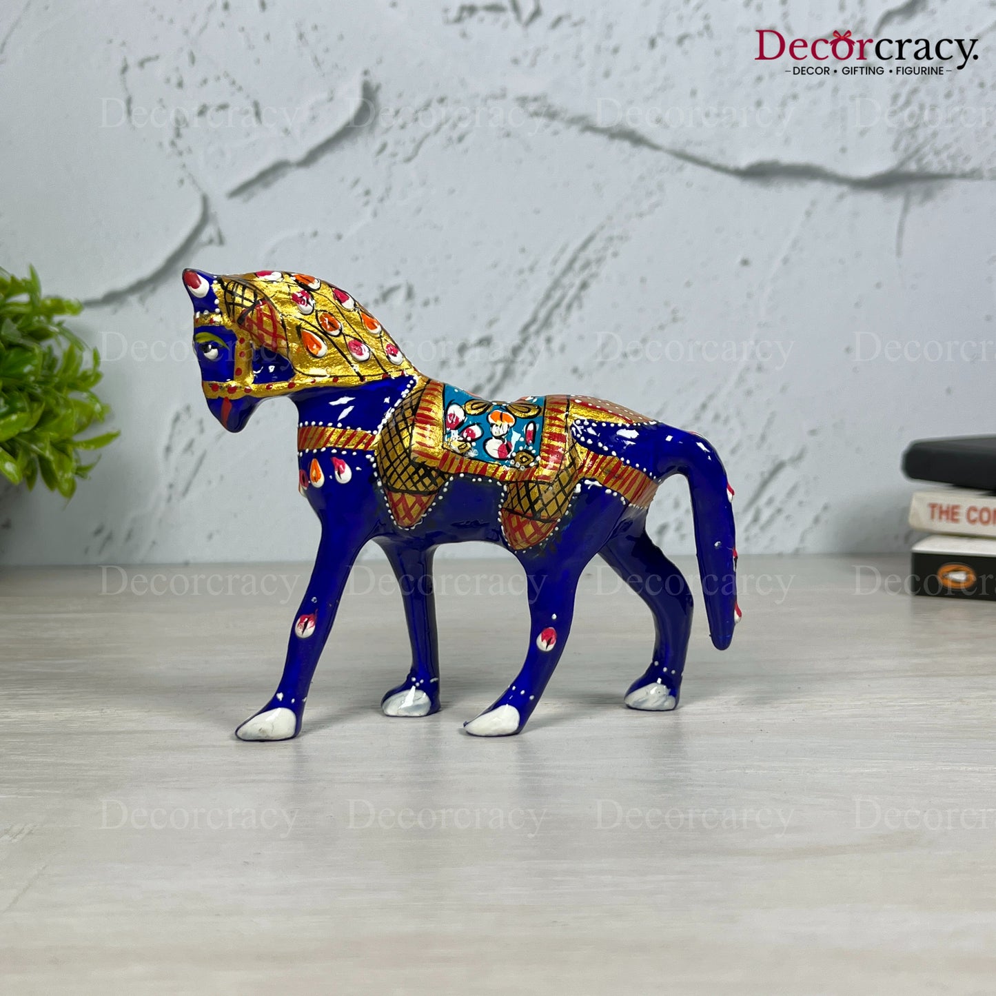 Horse 1Pc Metal Meenakari Art Hand Painted Animal Set Blue/Multi Medium