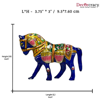 Horse 1Pc Metal Meenakari Art Hand Painted Animal Set Blue/Multi small