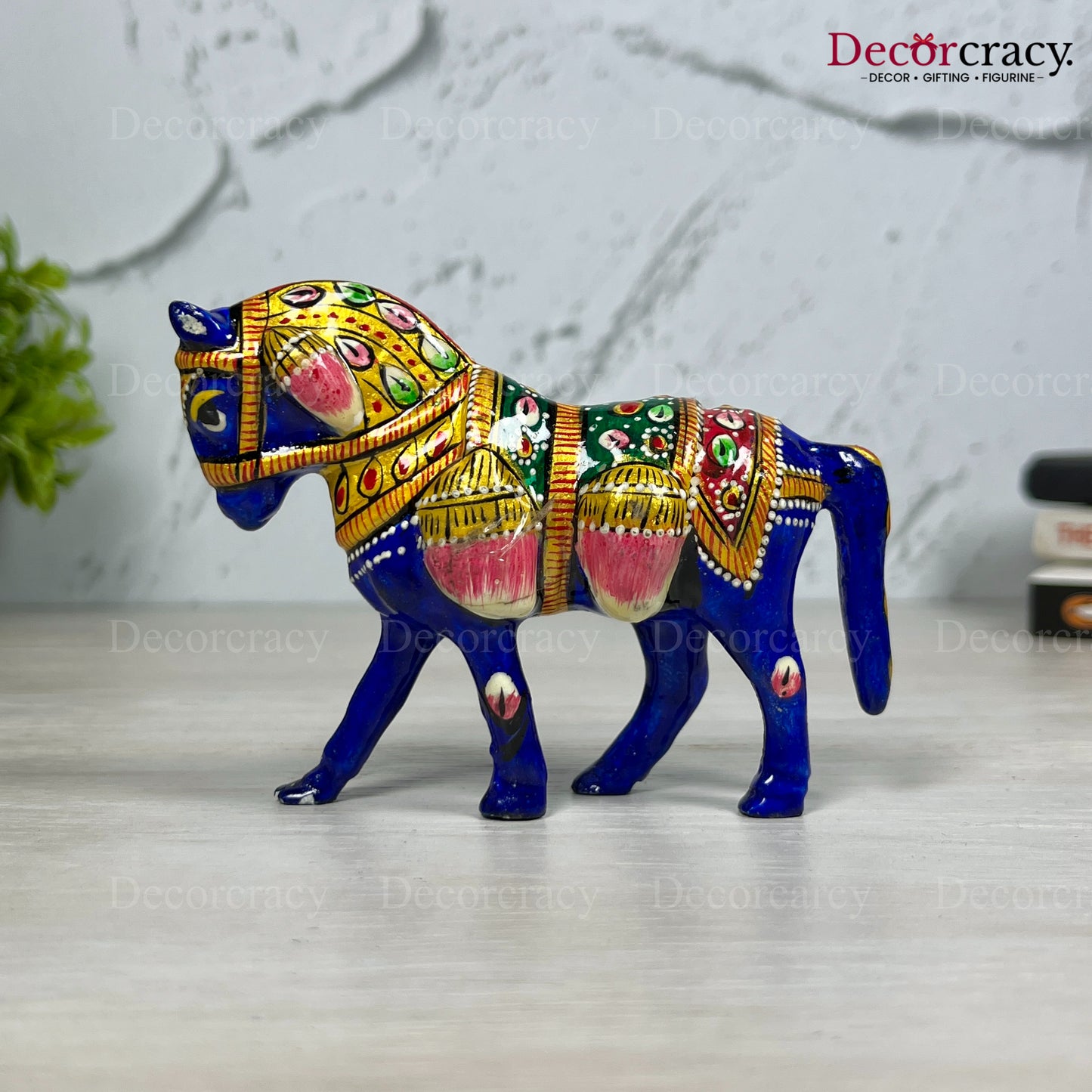 Horse 1Pc Metal Meenakari Art Hand Painted Animal Set Blue/Multi small