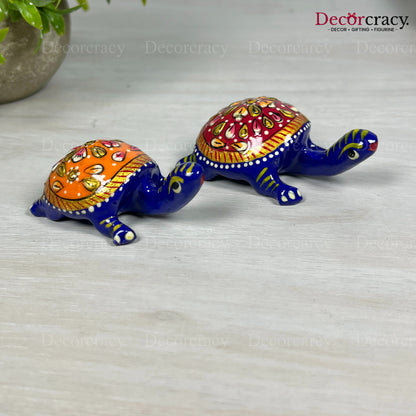 Tortoise 2Pc Metal Meenakari Art Hand Painted Animal Set Blue/Multi