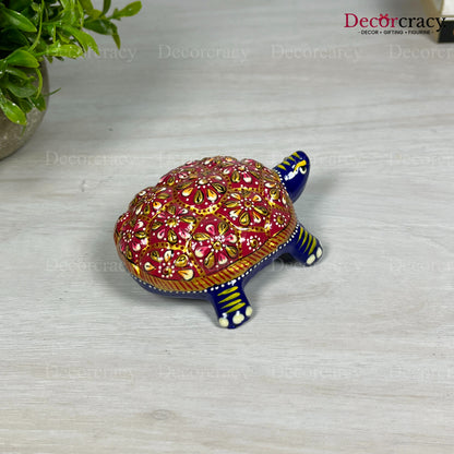 Tortoise 1Pc Metal Meenakari Art Hand Painted Animal Set Blue/Multi Large