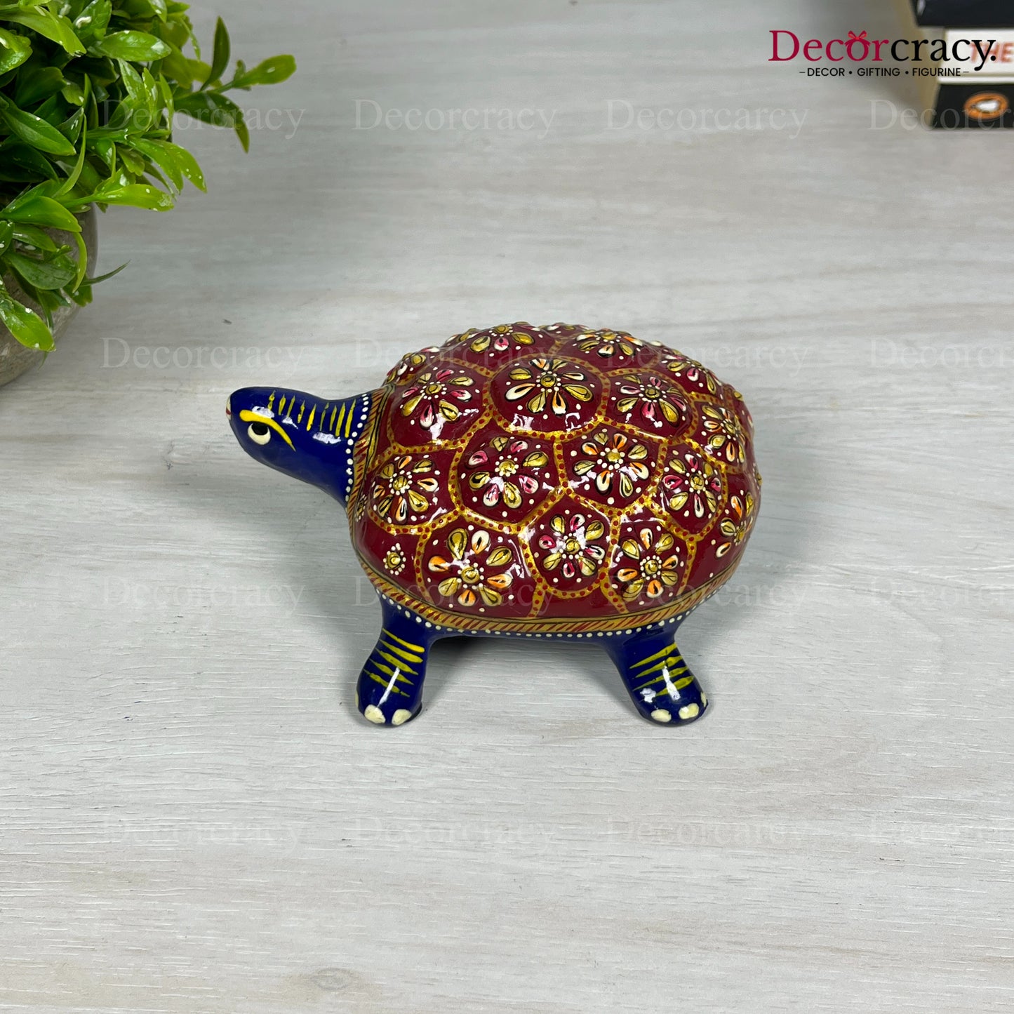 Tortoise 1Pc Metal Meenakari Art Hand Painted Animal Set Blue/Multi Medium