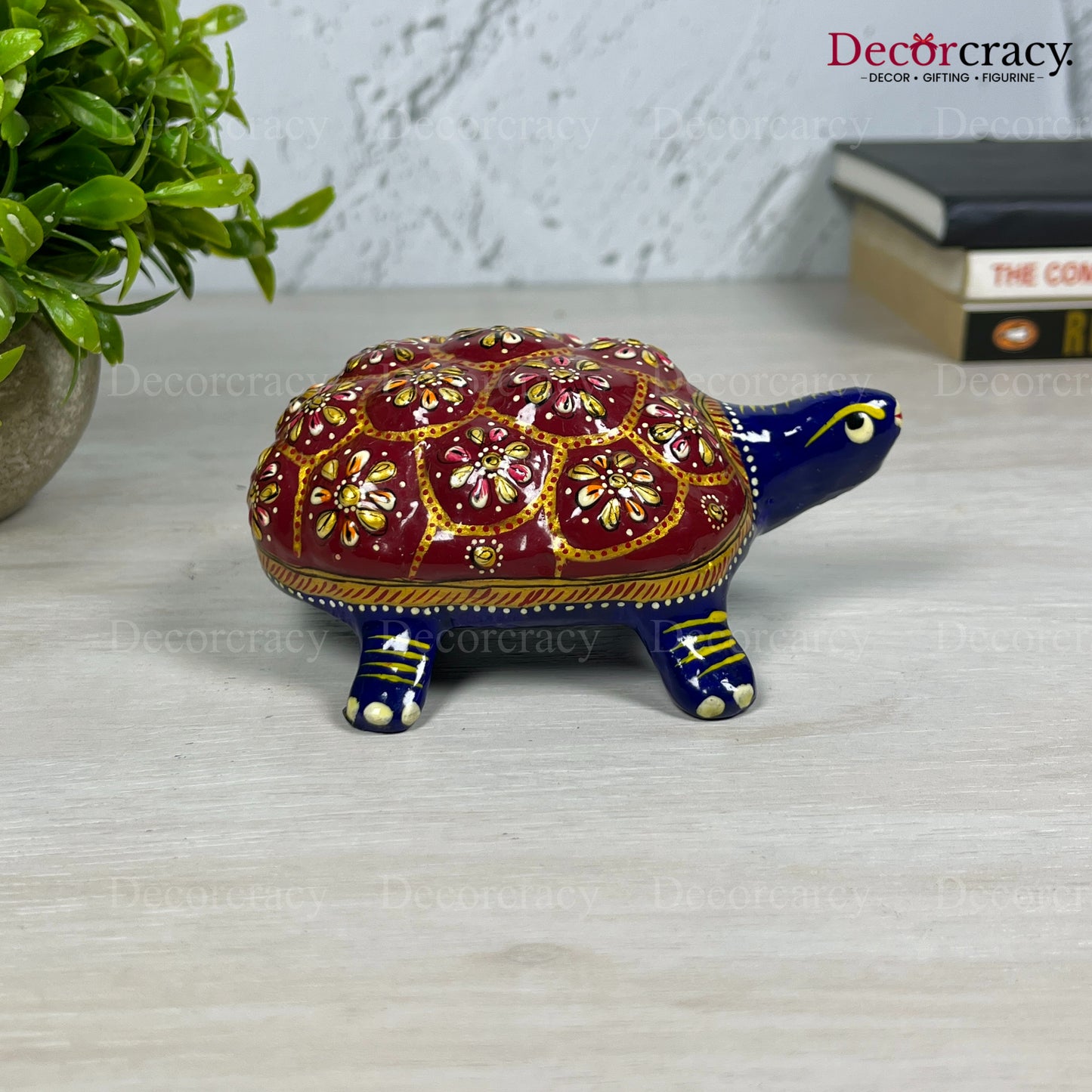 Tortoise 1Pc Metal Meenakari Art Hand Painted Animal Set Blue/Multi Medium