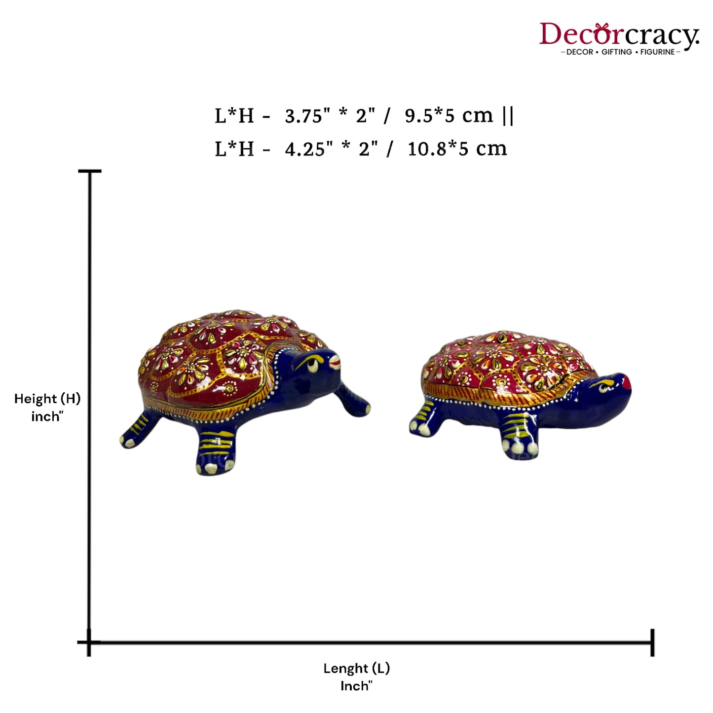 Tortoise 2Pc Metal Meenakari Art Hand Painted Animal Set Blue/Multi