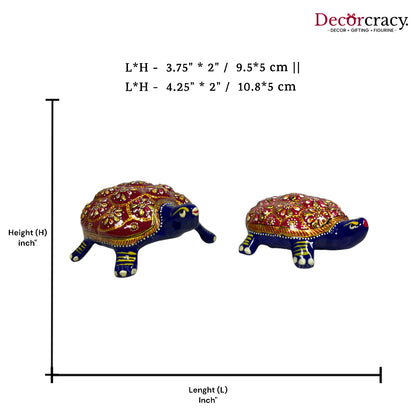 Tortoise 2Pc Metal Meenakari Art Hand Painted Animal Set Blue/Multi