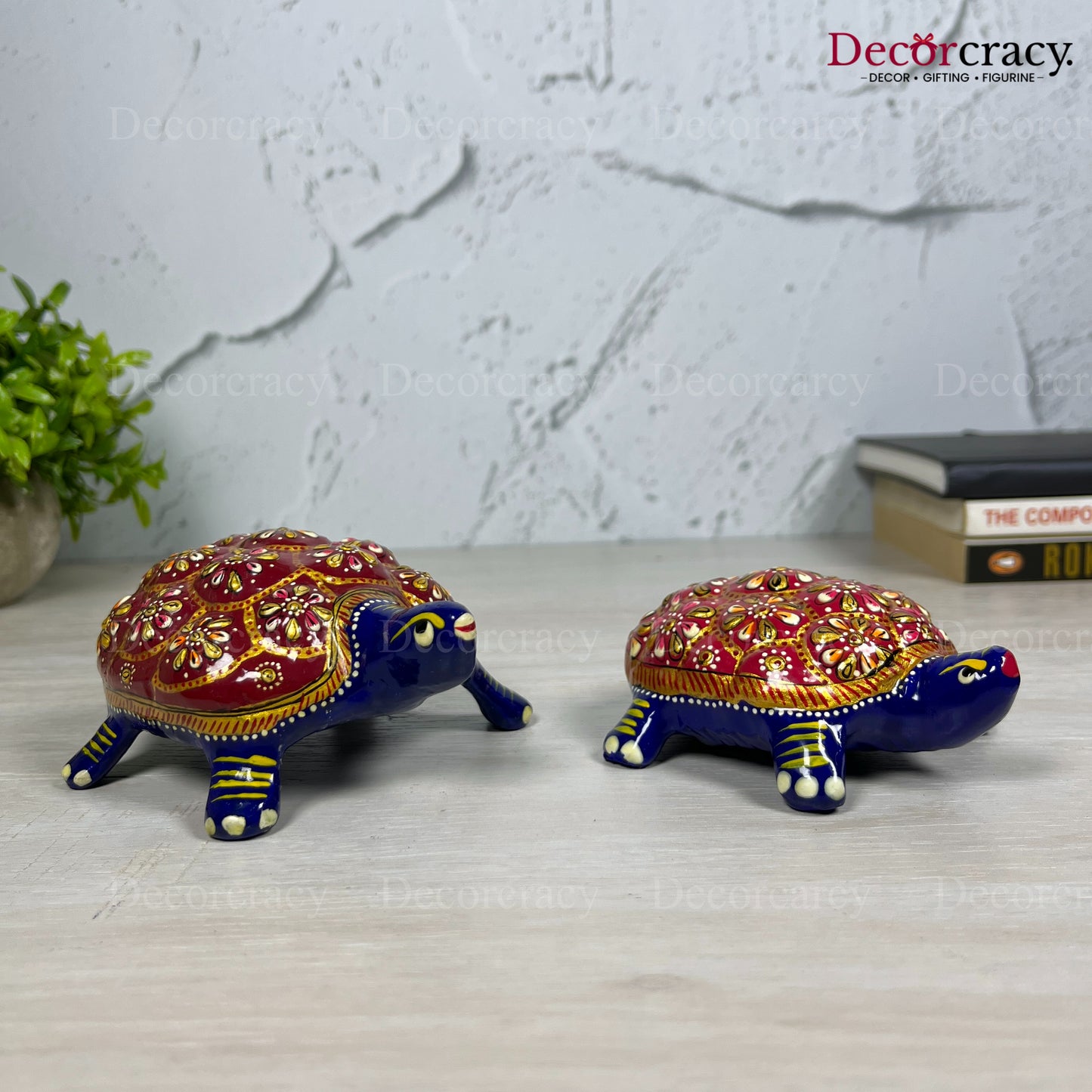 Tortoise 2Pc Metal Meenakari Art Hand Painted Animal Set Blue/Multi