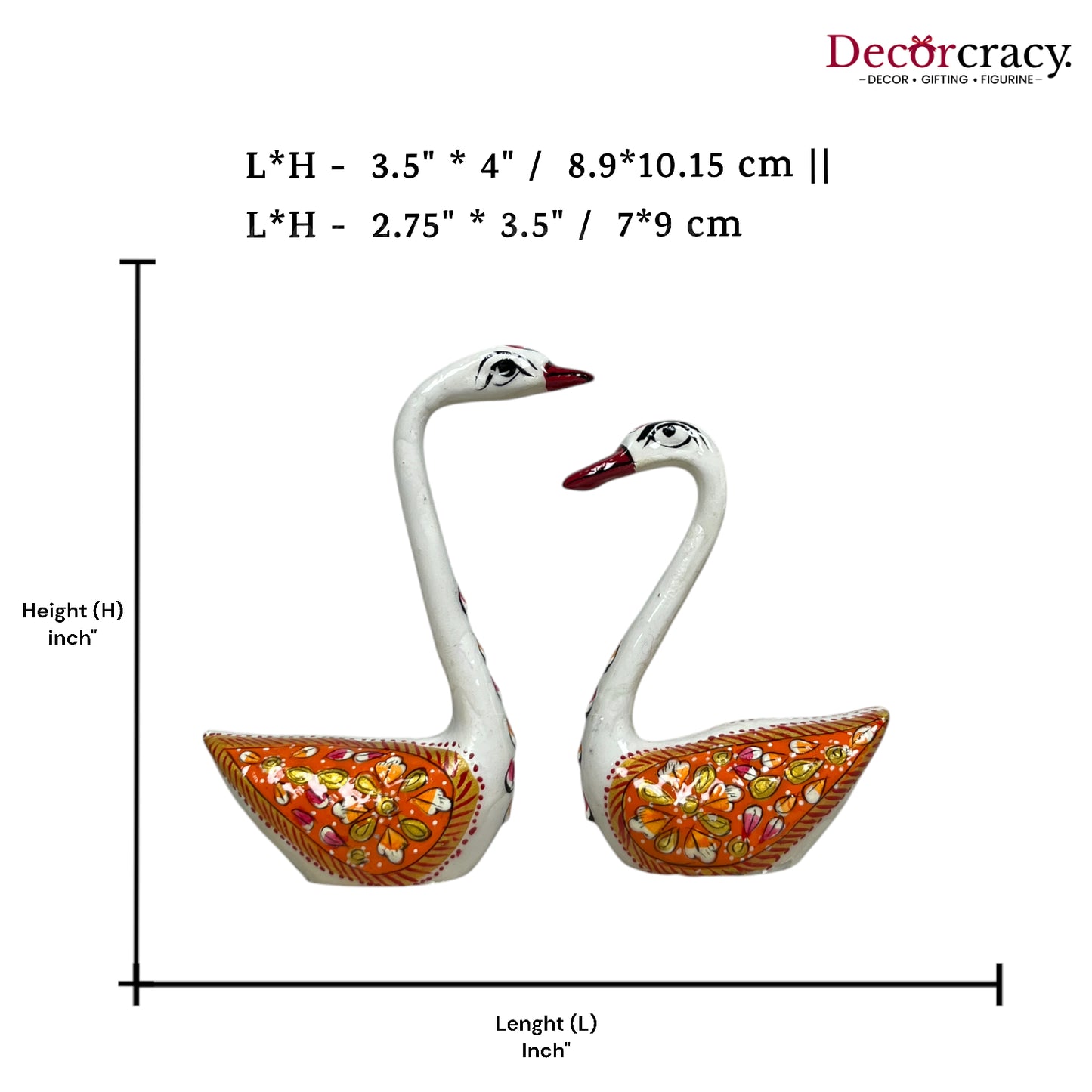 Swan 2Pc Metal Meenakari Art Hand Painted Animal Set White/Multi
