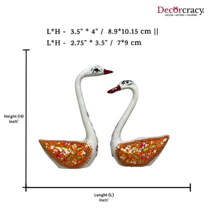 Swan 2Pc Metal Meenakari Art Hand Painted Animal Set White/Multi