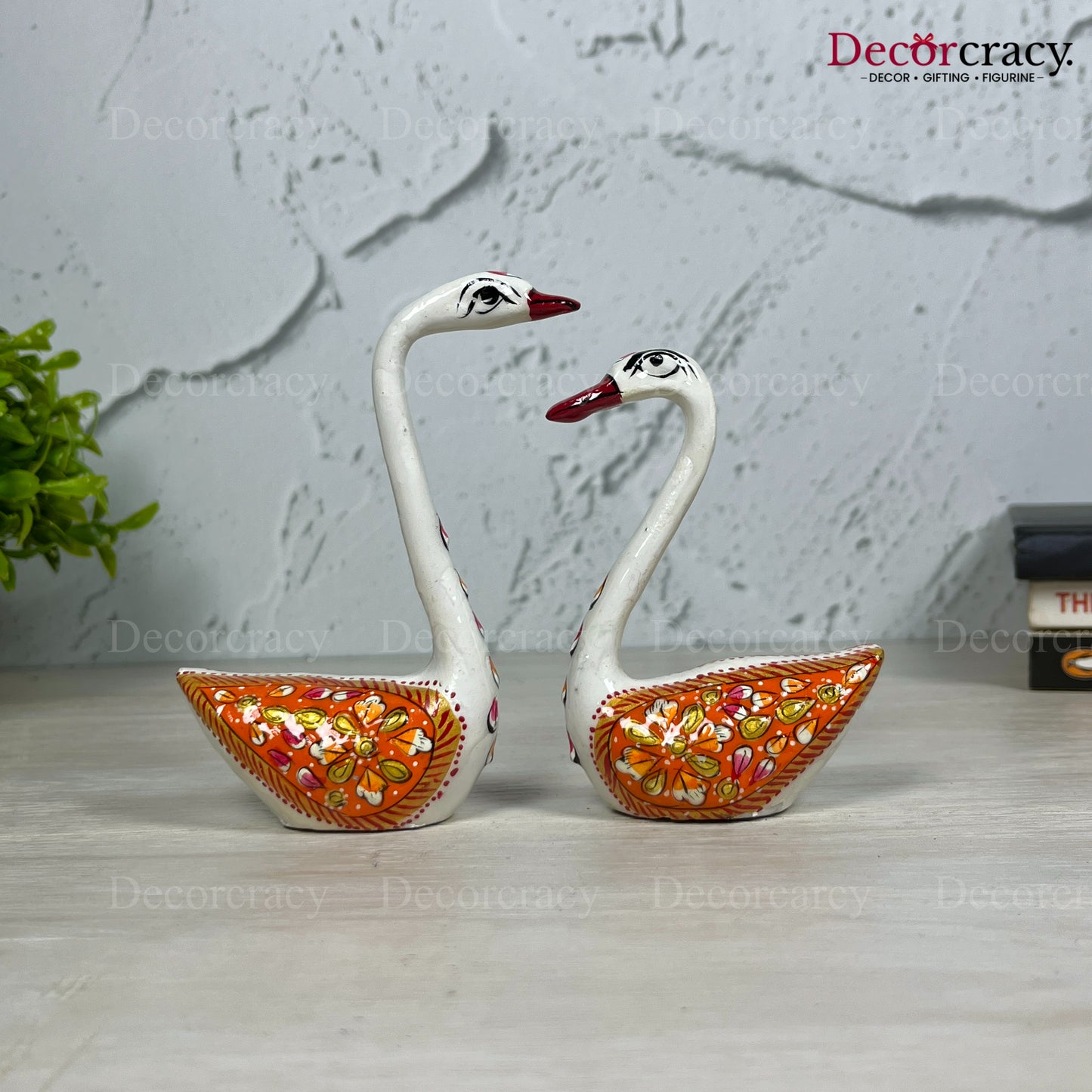 Swan 2Pc Metal Meenakari Art Hand Painted Animal Set White/Multi