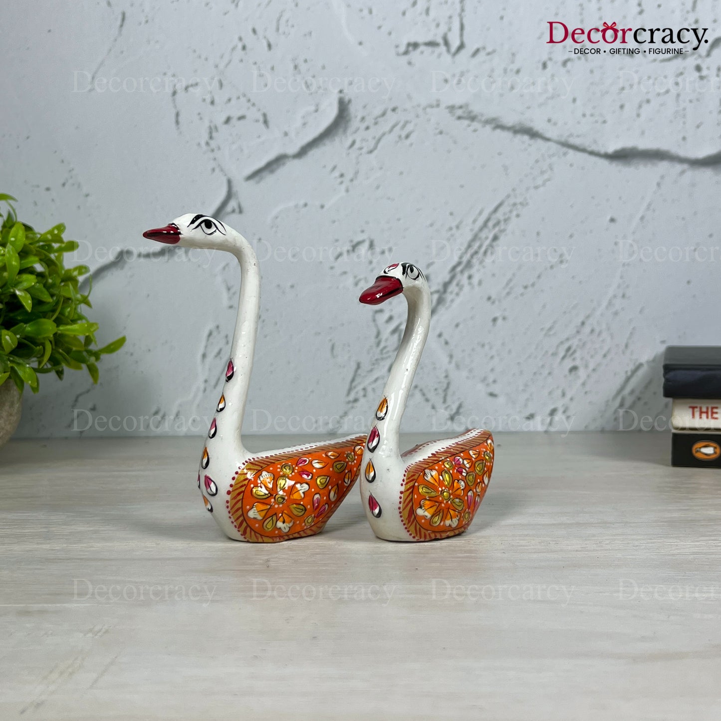 Swan 2Pc Metal Meenakari Art Hand Painted Animal Set White/Multi