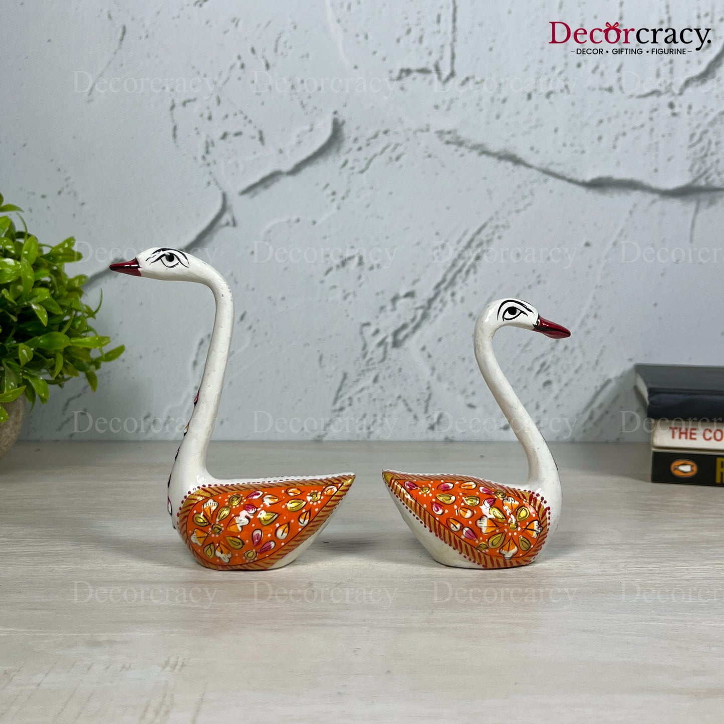 Swan 2Pc Metal Meenakari Art Hand Painted Animal Set White/Multi