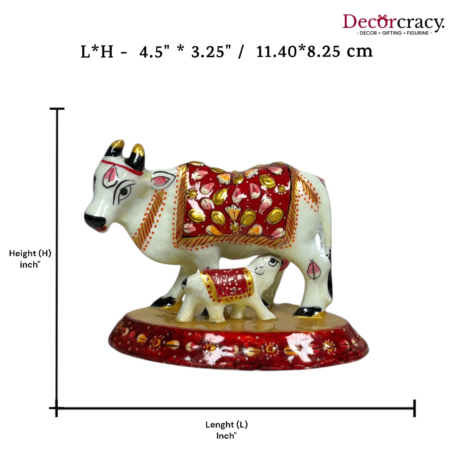 Kaamdhenu Guy Cow 1Pc Metal Meenakari Art Hand Painted Animal Set White/Multi