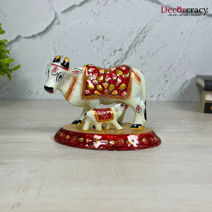 Kaamdhenu Guy Cow 1Pc Metal Meenakari Art Hand Painted Animal Set White/Multi