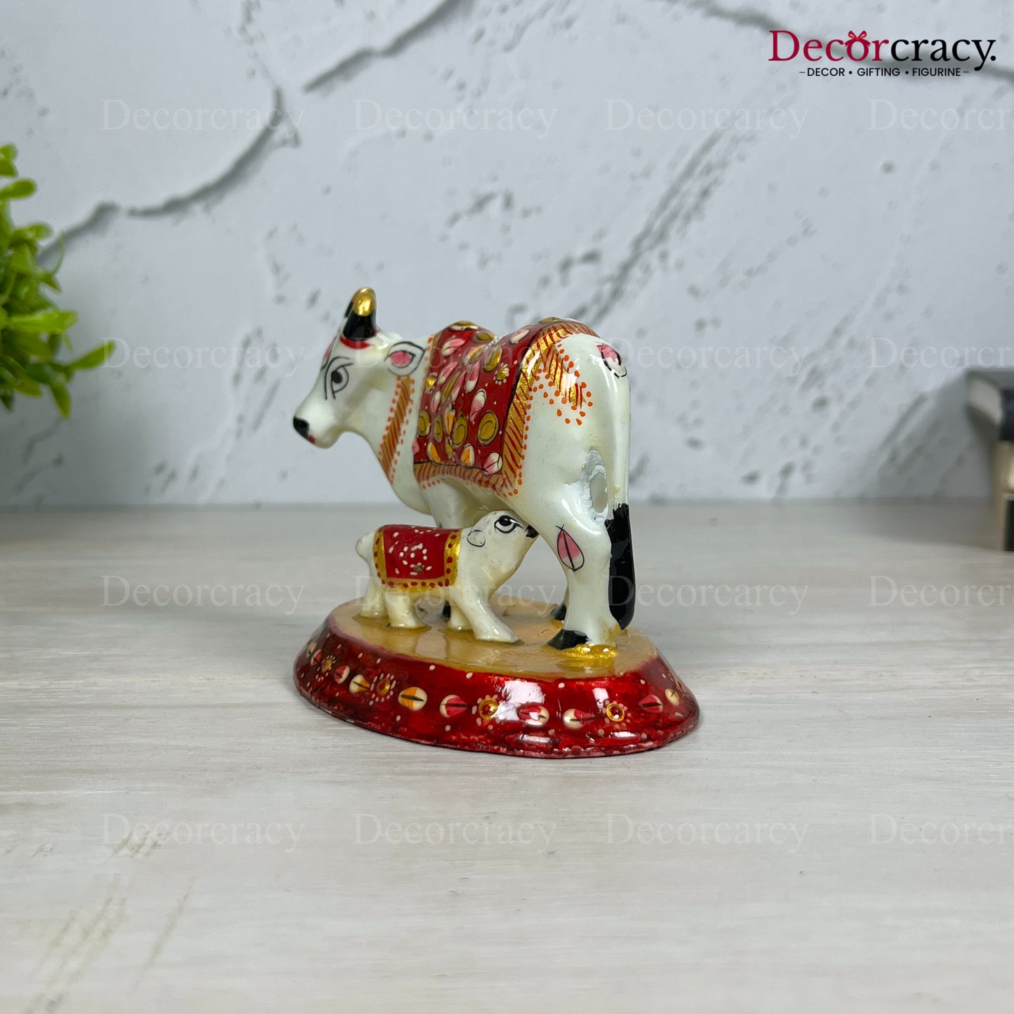 Kaamdhenu Guy Cow 1Pc Metal Meenakari Art Hand Painted Animal Set White/Multi