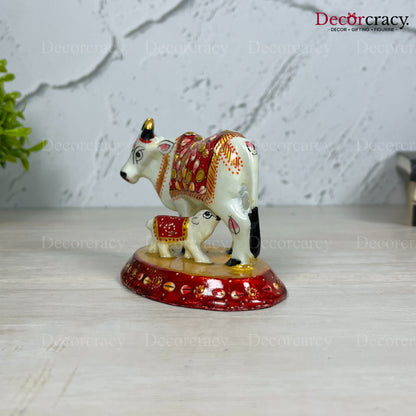 Kaamdhenu Guy Cow 1Pc Metal Meenakari Art Hand Painted Animal Set White/Multi
