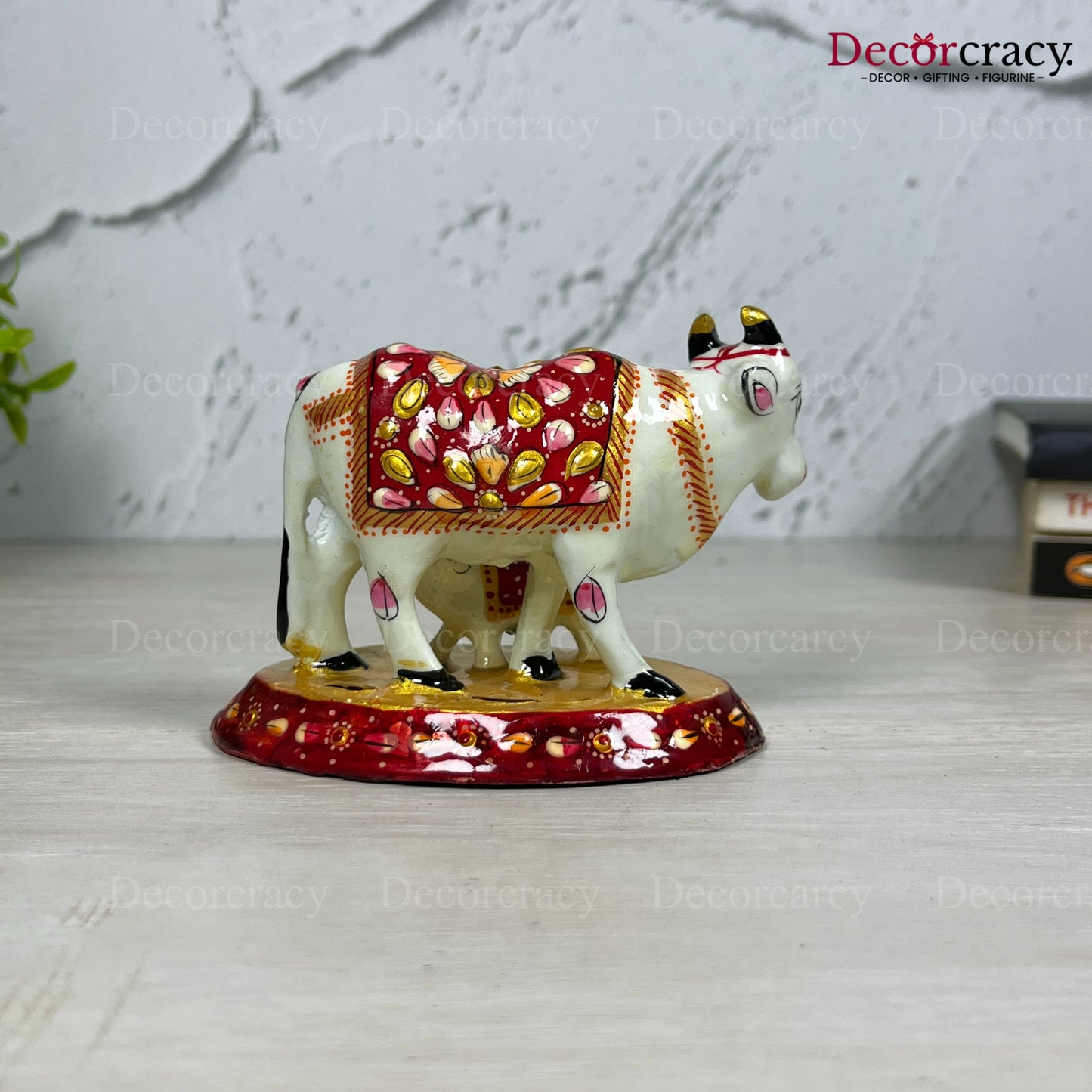 Kaamdhenu Guy Cow 1Pc Metal Meenakari Art Hand Painted Animal Set White/Multi