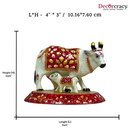 Kaamdhenu Guy Cow Pc Metal Meenakari Art Hand Painted Animal Set White/Multi