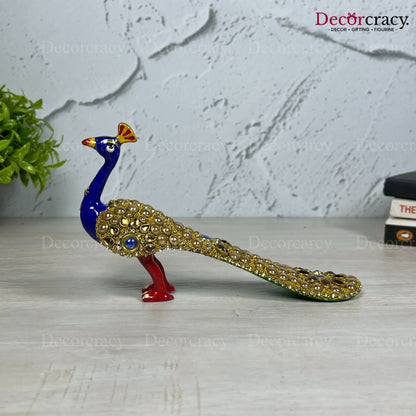 Peacock Stone 1Pc Metal Meenakari Art Hand Painted Animal Set Blue/Multi Medium