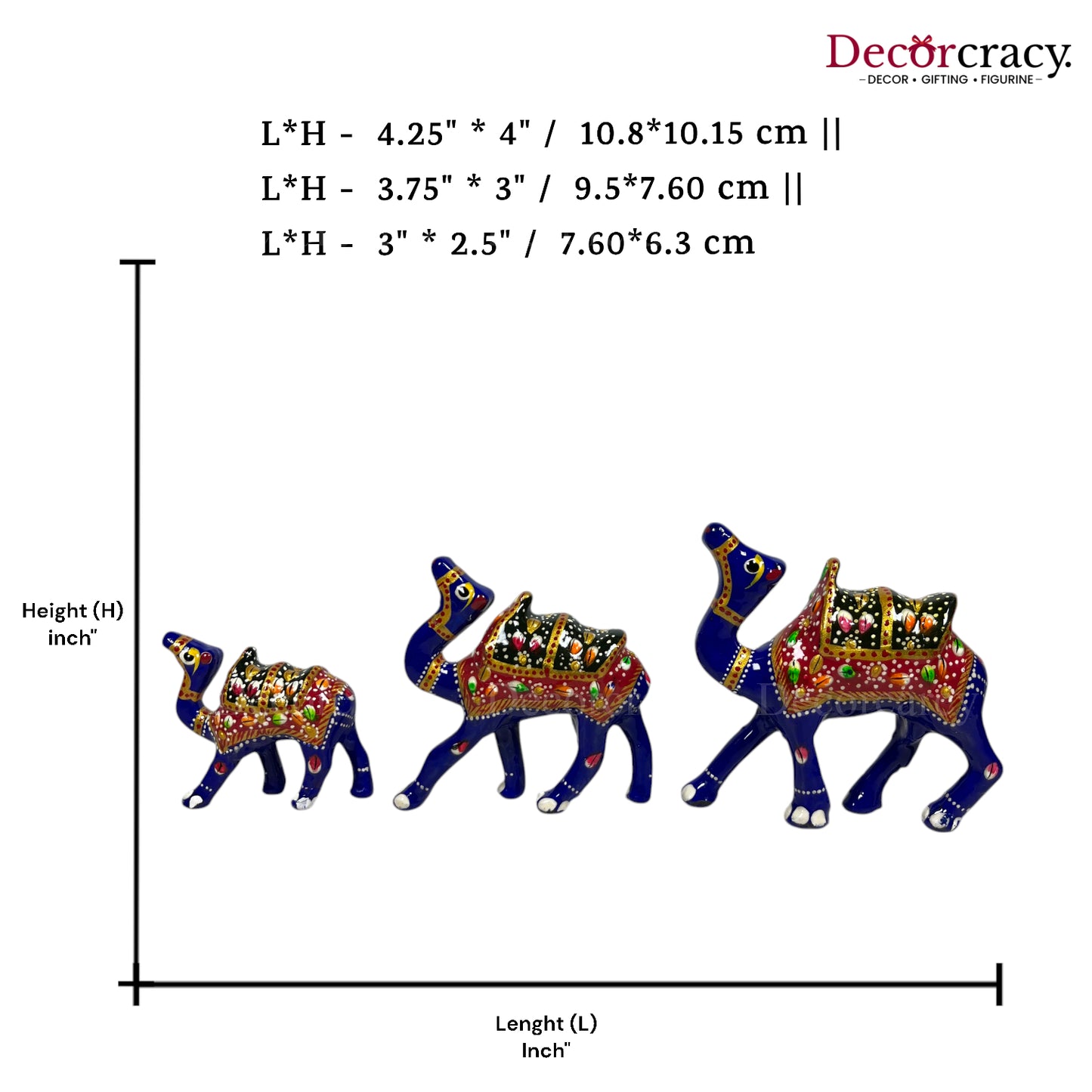 Camel 3Pc Acrylic Plastic Meenakari Art Hand Painted Animal Set Blue/Multi