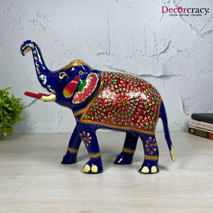Elephant 1Pc Metal Meenakari Art Hand Painted Animal Set Blue/Multi Large