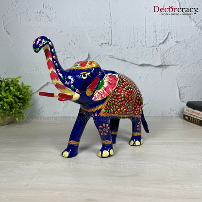 Elephant 1Pc Metal Meenakari Art Hand Painted Animal Set Blue/Multi Large