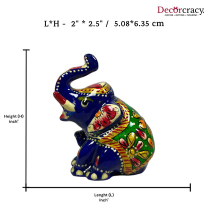 Elephant Sitting 1Pc Metal Meenakari Art Hand Painted Animal Set Blue/Multi