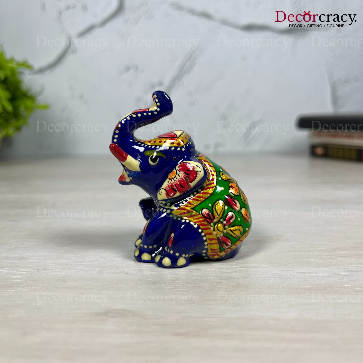 Elephant Sitting 1Pc Metal Meenakari Art Hand Painted Animal Set Blue/Multi