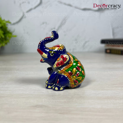 Elephant Sitting 1Pc Metal Meenakari Art Hand Painted Animal Set Blue/Multi