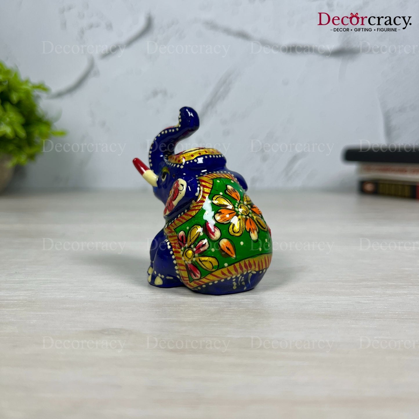Elephant Sitting 1Pc Metal Meenakari Art Hand Painted Animal Set Blue/Multi