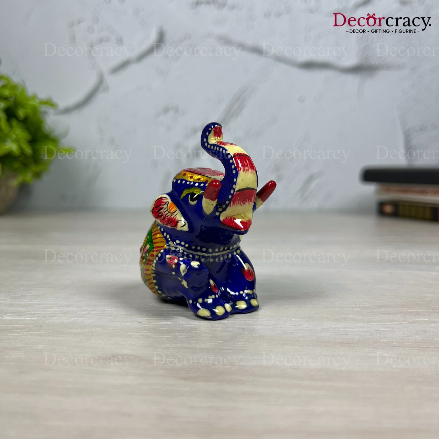 Elephant Sitting 1Pc Metal Meenakari Art Hand Painted Animal Set Blue/Multi