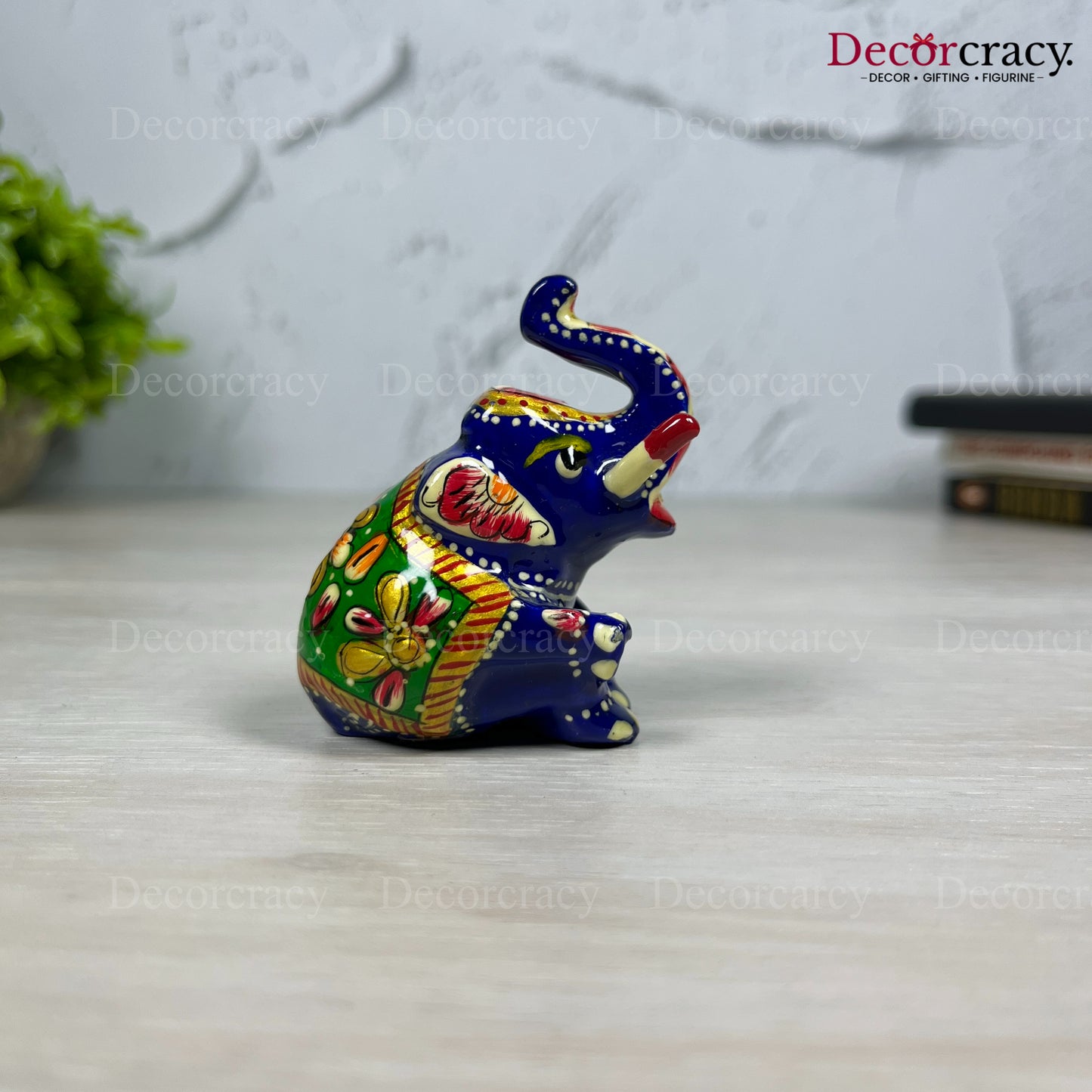 Elephant Sitting 1Pc Metal Meenakari Art Hand Painted Animal Set Blue/Multi
