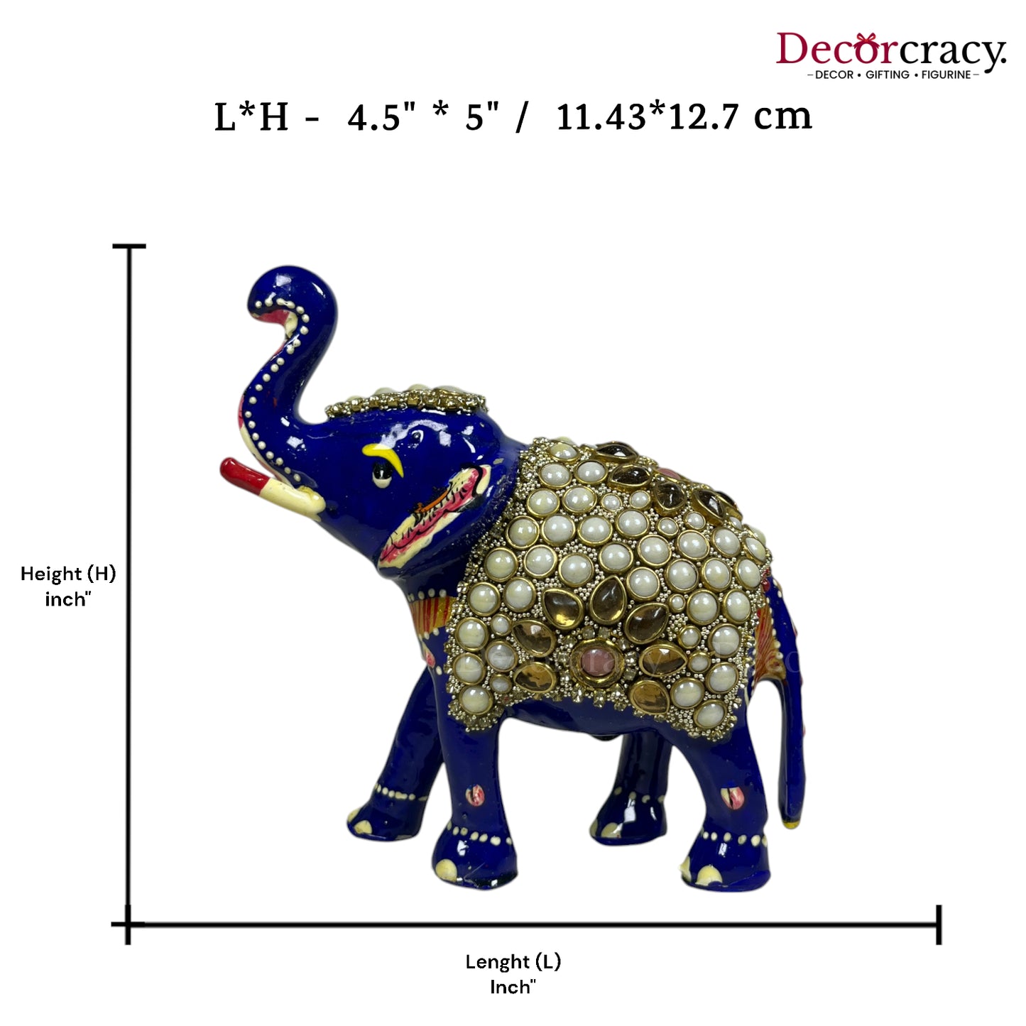 Elephant Stone 1Pc Metal Meenakari Art Hand Painted Animal Set Blue/Multi